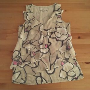 LOFT cute flower abstract ruffle top